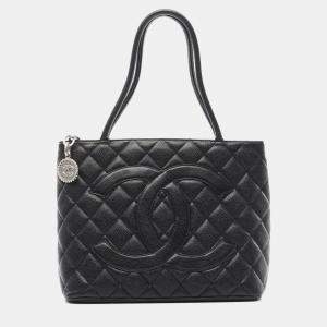 Chanel Medallion Black Grained Calfskin Leather Tote Bag