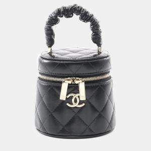 Chanel CC Matelasse Black Lambskin Leather Handbag GHW 