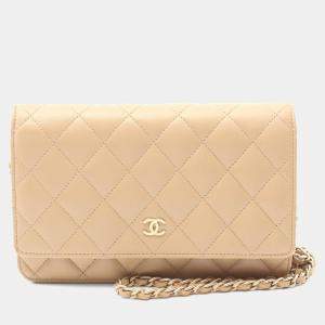 Chanel Beige Lambskin Classic Wallet on Chain