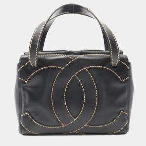 Chanel Surpique Wild Stitch Black Leather Tote Bag