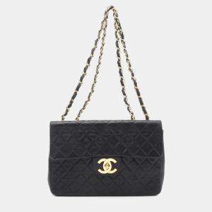 Chanel Classic Flap Jumbo Matelasse 34 Black Lambskin Leather Shoulder Bag