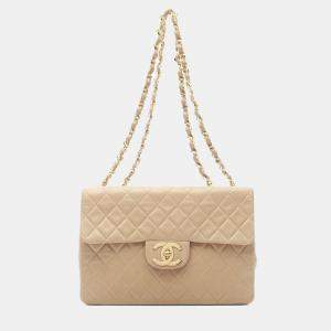 Chanel Tall Beige Lambskin Flap Shoulder Bag