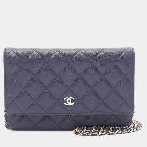 Chanel Matelasse Navy Blue Grained Calfskin Leather Chain Shoulder Bag
