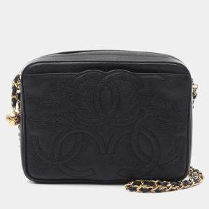 Chanel Triple CC Black Leather Chain Camera Bag