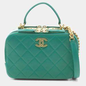 Chanel Green Lamb Sheep Leather Matelasse Box Hand Cc Chain Shoulder Bag