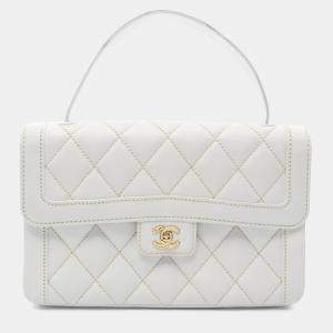 Chanel White Lambskin Sheep Leather Wild Stitch Cc Flap Handbag