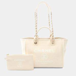 Chanel Beige Canvas Leather Deauville Small Bag