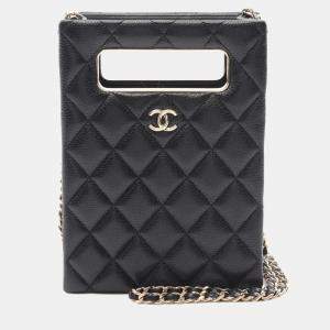 Chanel Evening Chain Black Matelasse Leather  Shoulder Bag