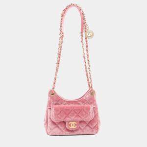 Chanel Wavy CC Pink Small Velvet Hobo Bag
