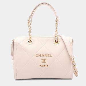 Chanel Small Bowling Light Pink Calfskin Quilted Bag 
