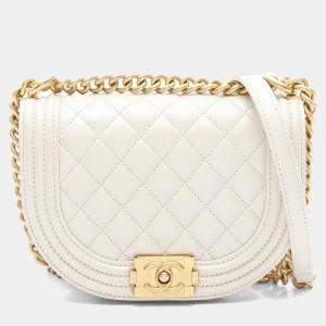 Chanel Mini Messenger White Quilted Caviar LeatherBag