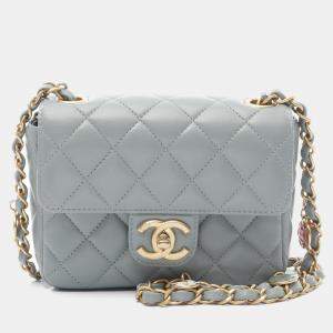 Chanel Casino Chips Mini Grey Lambskin Quilted Square Flap Bag