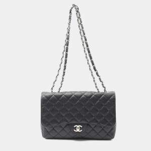 Chanel Jumbo Matelasse 30 Single Flap Chain Black Calfskin Women's Shoulder Bag