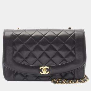 Chanel Diana Flap Black Lambskin Leather Shoulder Bag