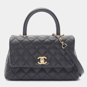 Chanel Coco Handle Black Leather Flap Matelasse Shoulder Bag