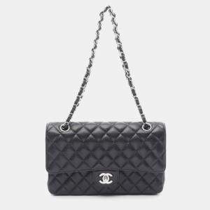 Chanel Matelasse W Flap Chain Shoulder Bag Leather Black  Shw