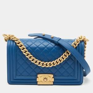 Chanel Blue Quilted Leather Medium Boy Flap Bag