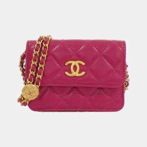 Chanel Twist Your Buttons Pink Leather Chain Clutch Bag
