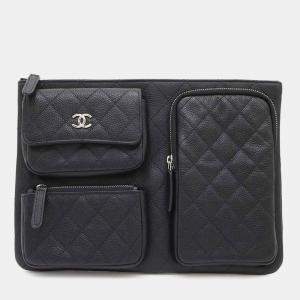 Chanel Multi Pouch Black Caviar Quilted Zipped Case
