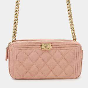 Chanel Boy Matelasse Black Caviar Leather Chain Wallet