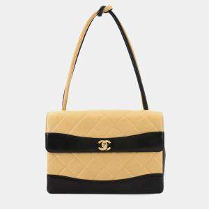 Chanel Matelasse Beige/Black Leather Shoulder Bag