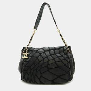 Chanel Scales Accordion Black Leather Flap Bag