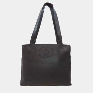 Chanel CC Black Grained Calfskin Tote Bag