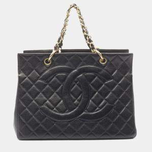 Chanel Vintage Timeless Black Caviar Leather Tote Bag
