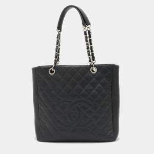 Chanel Petite Shopping Dark Grey Leather Tote Bag