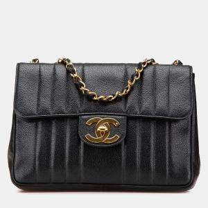 Pre Owned Chanel Black Jumbo XL Caviar Mademoiselle Flap
