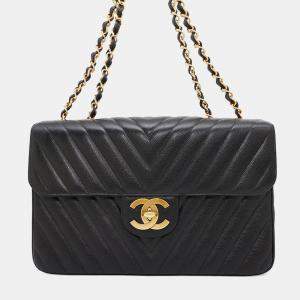 Chanel Chevron Black Caviar Leather Shoulder Bag