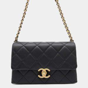 Chanel Small Flap Black Calf Leather Shoulder Bag