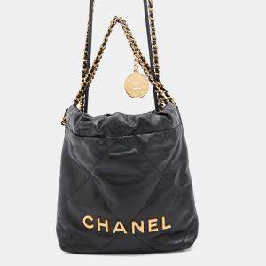 Chanel 22 Mini Black Shiny Calf Leather Tote Bag