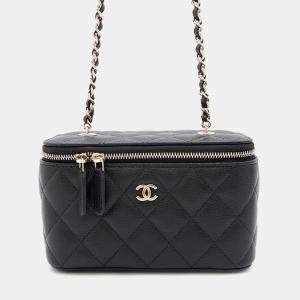 Chanel Matelasse Vanity Chain Black Caviar Leather Shoulder Bag 