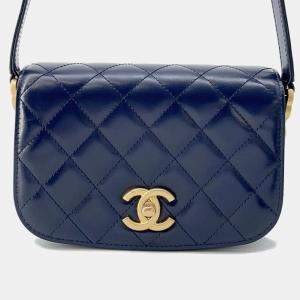 Chanel Matelasse Blue Calf Leather Full Flap Shoulder Bag 