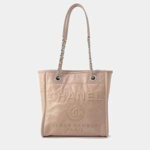 Chanel Deauville PM Pink Leather Caviar Leather Chain Tote Bag 