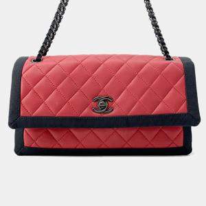 Chanel Matelasse Red/Black Lambskin Chain Shoulder Bag 