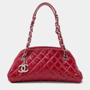Chanel Mademoiselle Red Patent Leather Chain Bowling Bag 