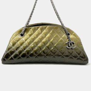 Chanel Mademoiselle Green Patent Leather Chain Bowling Bag