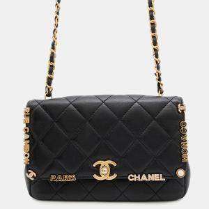 Chanel Matelasse Black Lambskin Chain Shoulder Bag 