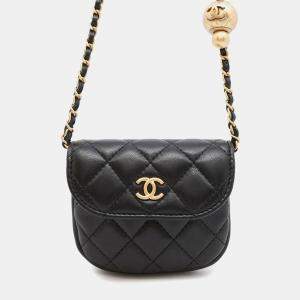 Chanel Matelasse Ball Chain Mini Pouch Black Lambskin