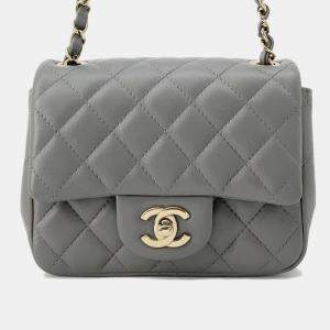 Chanel Gray Lambskin Mini Matelasse Chain Shoulder Bag  