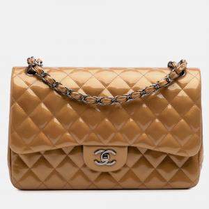 Chanel Gold Jumbo Classic Metallic Patent Double Flap