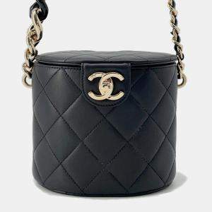 Chanel Matelasse Black Lambskin Chain Vanity Bag 