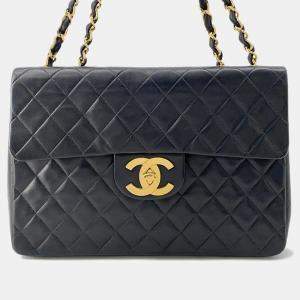 Chanel Jumbo Matelasse Black Lambskin Chain Shoulder Bag 