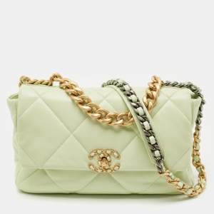 Chanel Mint Green Quilted Leather Large 19 Flap Bag
