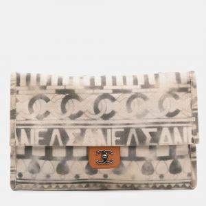 Chanel Beige/Grey Canvas Iliad Flap Clutch