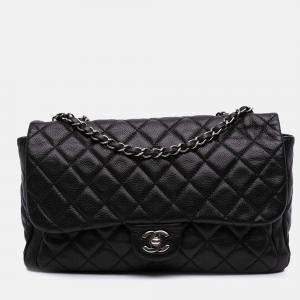 Chanel Black Large Quilted Caviar Now and Forever Flap