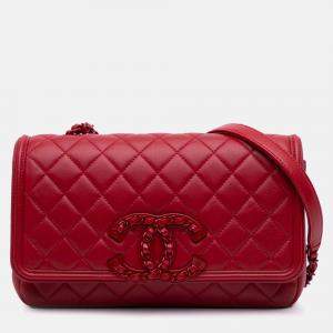 Chanel Red Medium Quilted Calfskin CC Filigree Incognito Flap