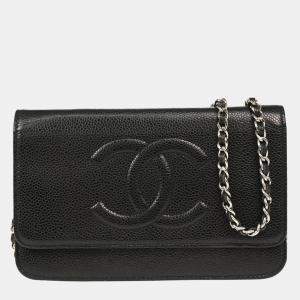 Chanel Black Calfskin Timeless WOC Shoulder Wallet Bag